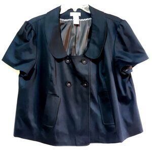 Worthington Womens Navy Blue Short Sleeve Double-Breasted Jacket XL Cotton Blend